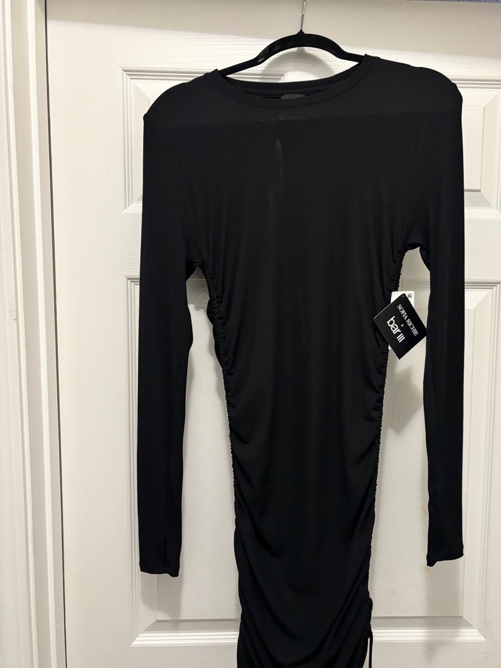Bari Jay Black Long-Sleeve Ruched Side Bodycon Top